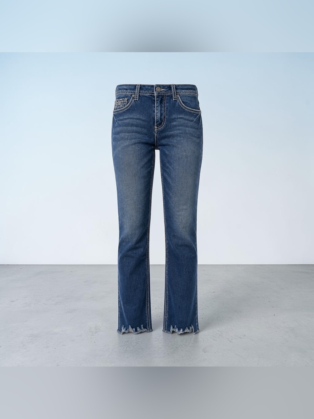 Earl Jeans Dark Blue Flare Jeans with Raw Hem